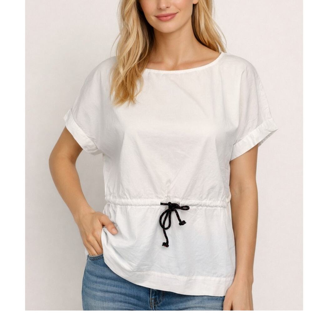 2/$30 J. Crew Drawstring Cinched Cotton Top White B8769 Size S